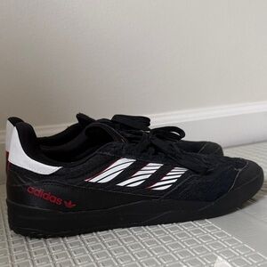 Adidas Black and White Shoes with Red Detail